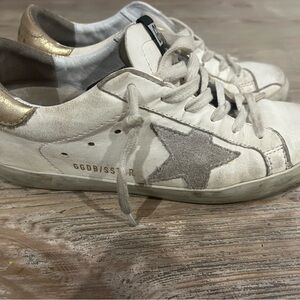 Golden Goose Superstar Cream and Gold Star Sneakers